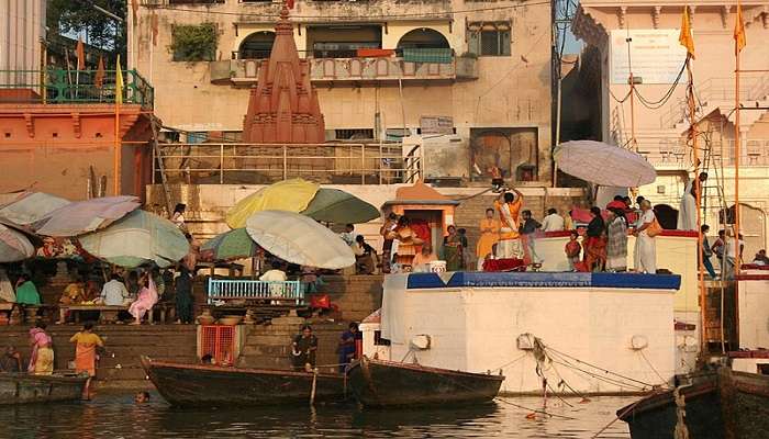 Pilgrims opt for a boat ride on the River Sarayu in Ayodhya