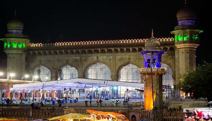 Night view of the Mecca Masjid Hyderabad city.