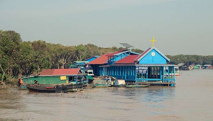 Scenic view of Tonle Sap Lake, a tranquil retreat near Siem Reap Beach.