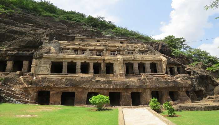The Undavalli Caves cut in rock near Amaravathi.