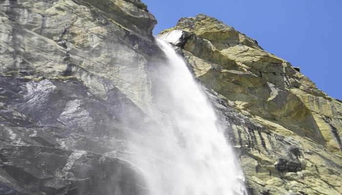 The water of Vasudhara Falls flows directly to the Alaknanda River