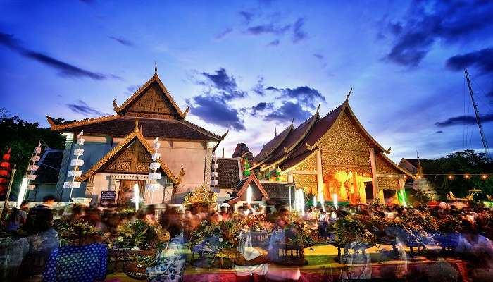 Panoramic view outside Inthakhin Pilar Vihara in Thailand