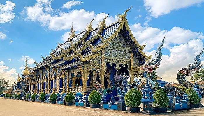 Wat Rong Suea Ten (Blue Temple), one of the most famous attractions near Phu Chi Fah.