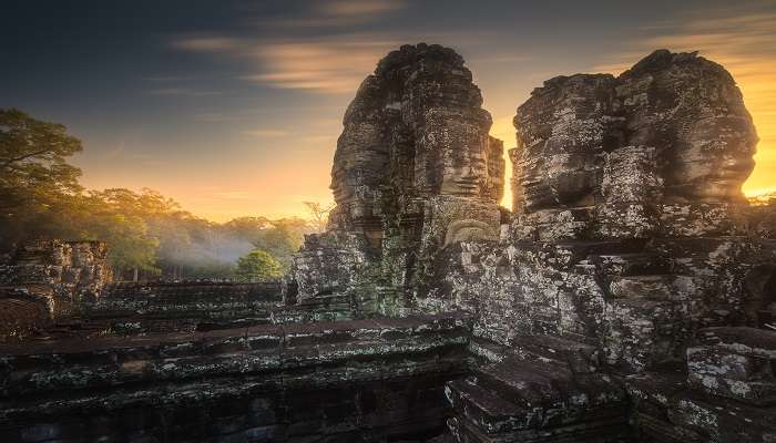 A picture of serene sunrise at Bayon Temple Cambodia