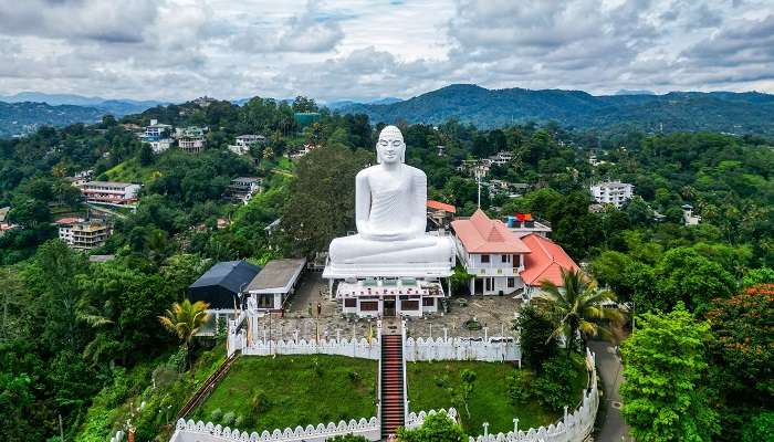 A giant statue of white Buddha in Sri Lanka