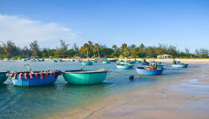 Colourful boats at the beach in Phan Thiet