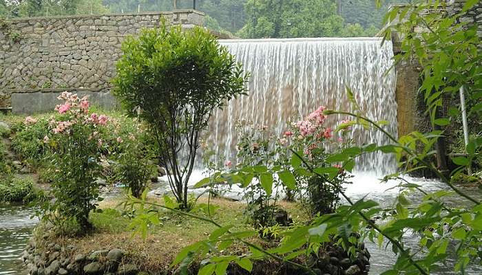 The artificial waterfall in the Verinag Mughal Garden 