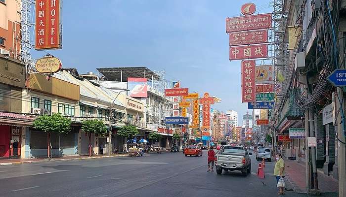 Vibrant streets of Yaowarat, Chinatown in Bangkok.