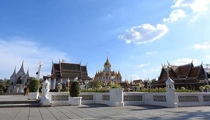 A scenic view of Wat Ratchanatdaram Temple in Bangkok, Thailand.