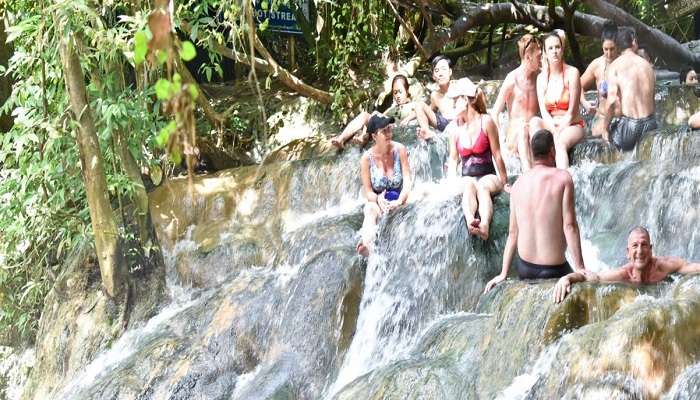 people are enjoying the Hot springs in Krabi to relax from the hectic day.