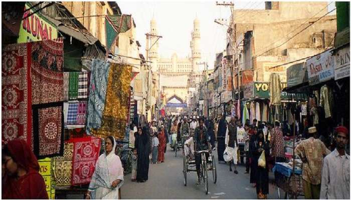 A bustling scene at Begum Bazar in Hyderabad