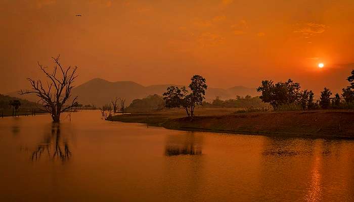 Sunset at Bhupathipalem Reservoir in Andhra Pradesh. 