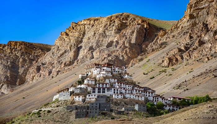 The beautiful Tibetan Buddhist Gandhola monastery is in Key, Spiti Valley, India.