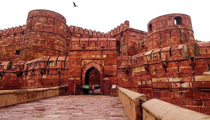 Agra Fort, built with red stone near Sri Radha Shyam Sundar Temple