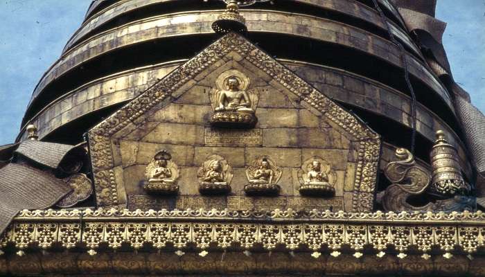 Torana on top of Swoyambhu Mahachaitya Temple Kathmandu. 