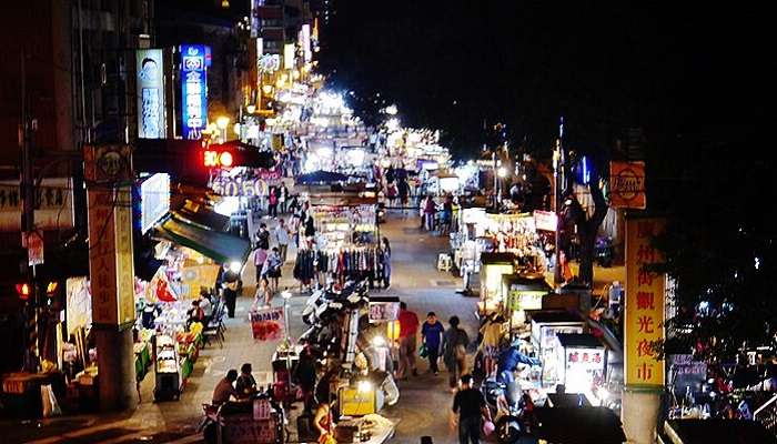 An aerial picture of night market near Wat Chaiwatthanaram