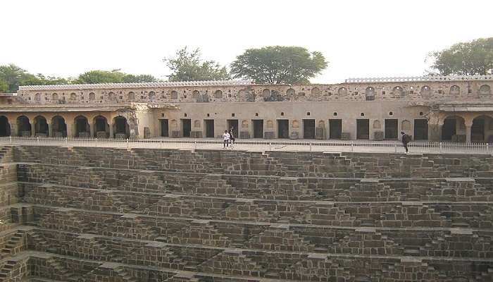 Panoramic view of the Chand Baori in Rajasthan during the skylight to visit near Neemrana fort palace.