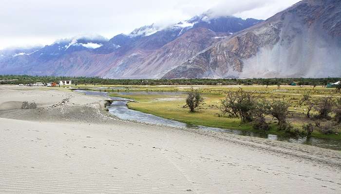The view at Hunder situated in Nubra valley in Ladakh, Jammu and Kashmir. 