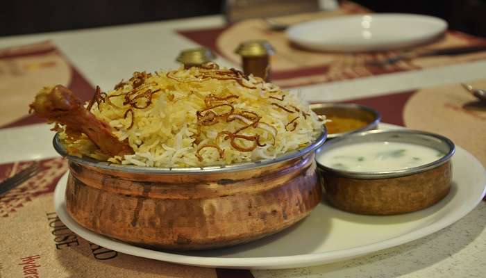 Spicy and flavourful Hyderabadi biryani. 