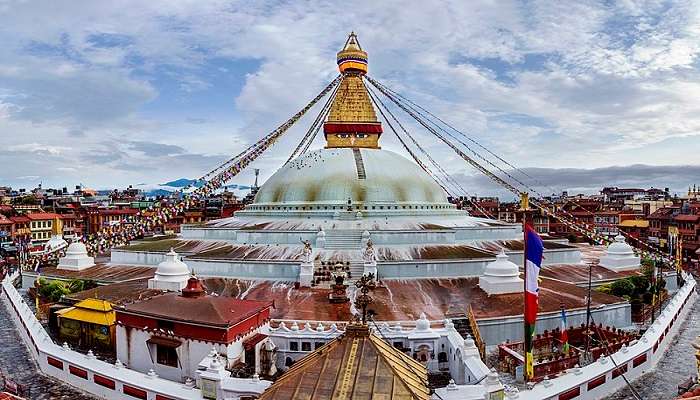 The aerial view of Buddha Stupa Nepal