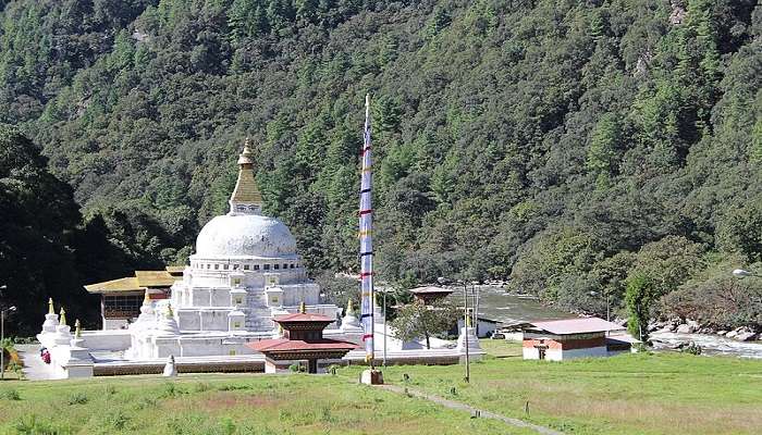 The full view of the Chorten Kora from afar, one of the best places to visit near Lhuentse Dzong