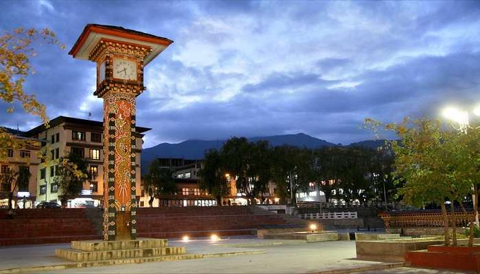 Scenes of Clock Tower Square Thimphu in the night.