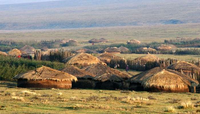 Shot from a distance- the Traditional Masai village at Sunset time