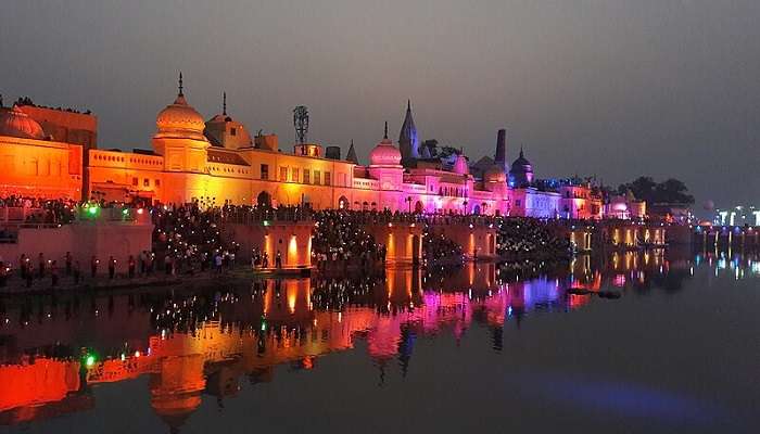 Night view of the saryu river at the Nayaghat Chauraha.