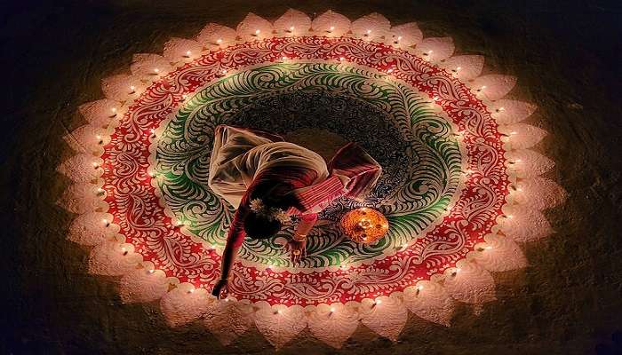 Diwali is celebrated with rangoli at bhukhi mata temple.