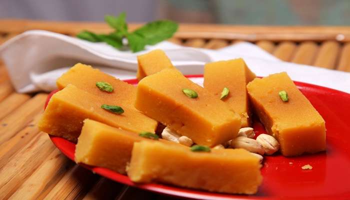Local cuisine of Karnataka-Mysore pak is one of the top things to do in Belur.