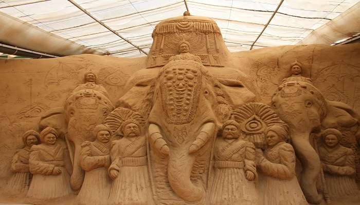 Sand sculpture of Indian goddess at Sand Museum Mysore