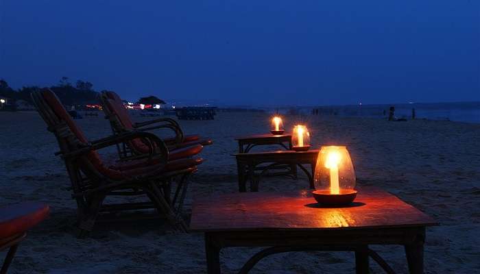 A restaurant at the Calangute beach in Goa.