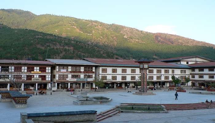 Clock Tower Square Thimphu with vibrant surroundings.