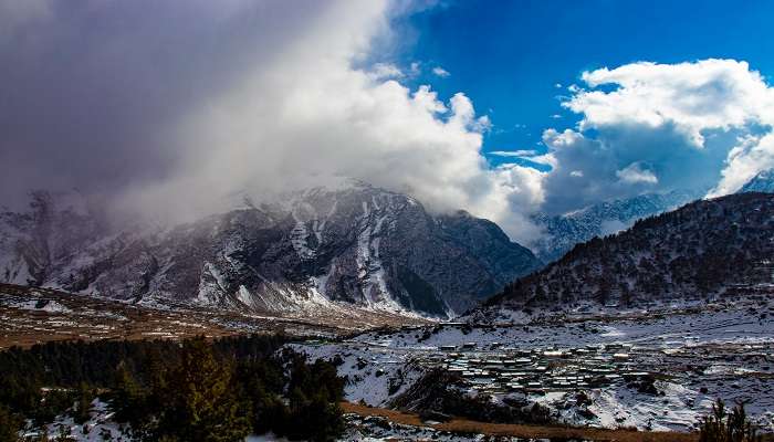 Snowy areas at Dharachula village after snowfall in pithoragarh