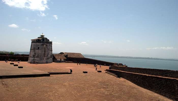 A view of locals at the Aguada Fort near Sinquerim beach