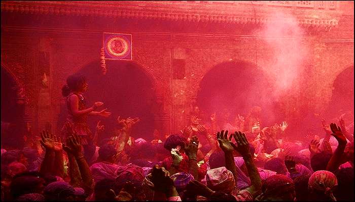 The festival of colours Holi at Banke Bihari Temple