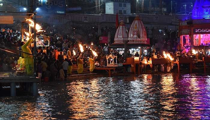 Tourists attending Ganga Aarti in Haridwar