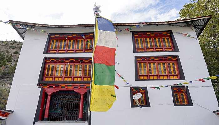 Gemur Gompa, exterior view of main entrance from SE, Lahaul, Himachal