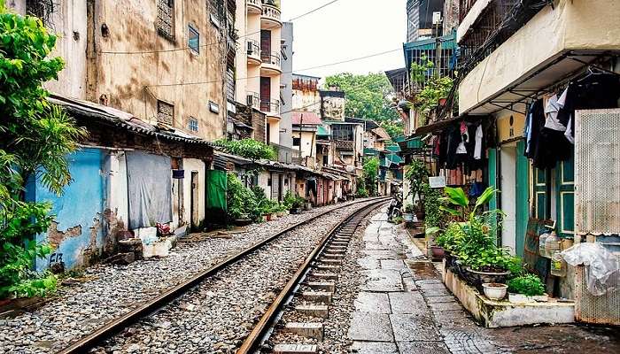 Hanoi train street in Hanoi in September