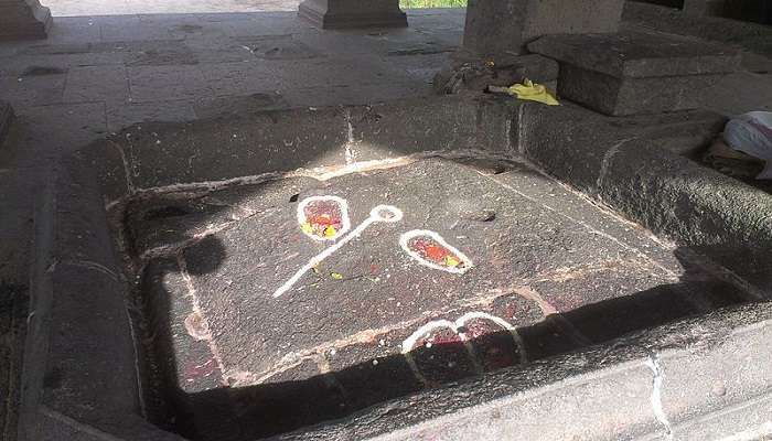 The footprint of Lord Vishnu that is almost 40 cm in length