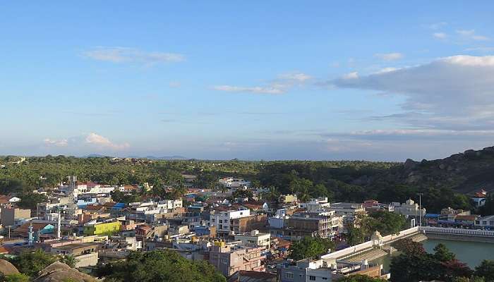 A serene view of Shravanabelagola city from Chandragiri Hill