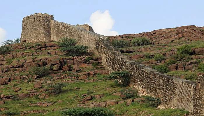 Beautiful view of Mehrangarh Fort from Rao Jodha Desert Rock Park in Jodhpur, Rajasthan