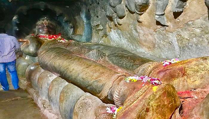 Padmanabhaswamy deity inside the Undavalli Caves Vijayawada.