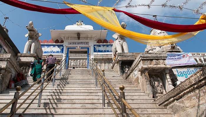 Stairs to reach Jagdish Temple at Udaipur 