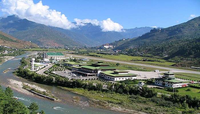 Paro International Airport in Bhutan to visit Rinpung Dzong.