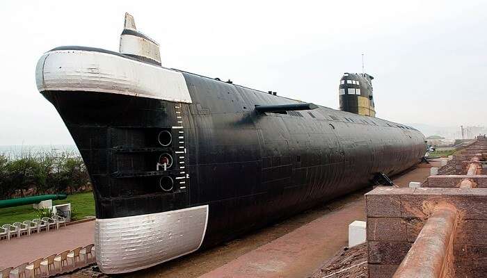The front view of the INS Kusura Submarine Museum near TU 142 Aircraft Museum Visakhapatnam.