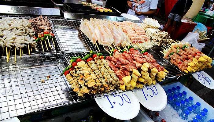 Delicious street food being served at a local market