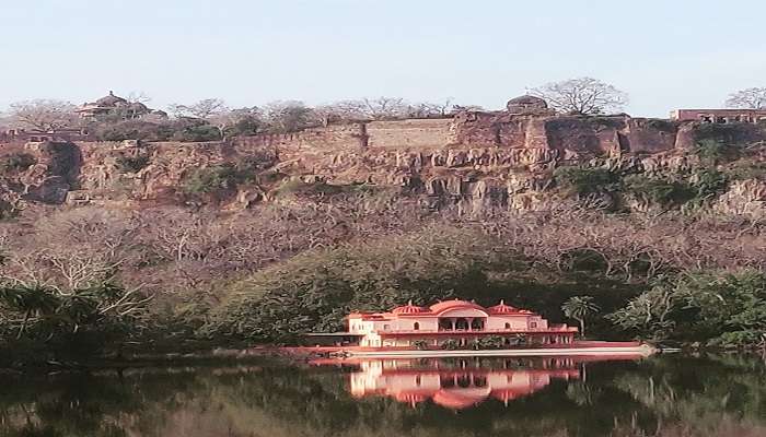 Outside view of Jogi Mahal in Ranthambore, Surwal Lake