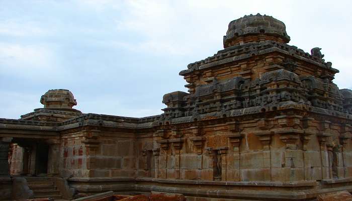 Close-up view of a Dravidian-style shrine in Panchakuta Basadi at Kambadahalli