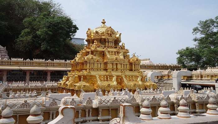Kanakadurga Temple Gopuram, a must-visit in Vijayawada with friends.